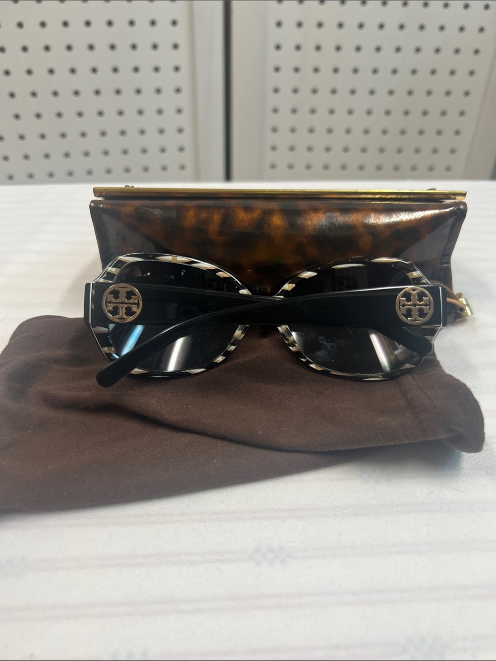 Tory Burch Black and Tortoise Round Logo Sunglasses